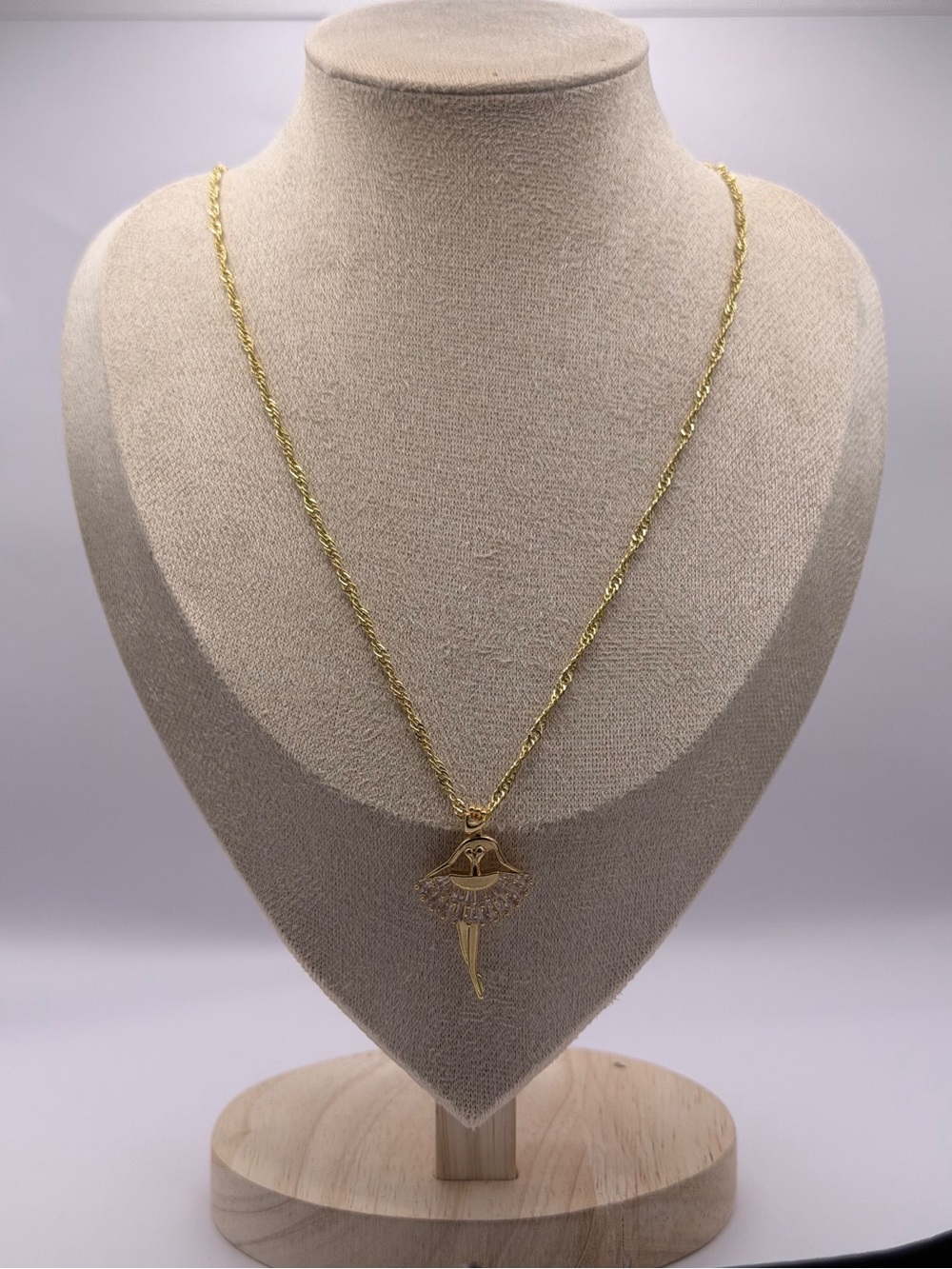 14K Gold Plated Ballerina Pendant Necklace | Zircon Tutu Ballet Dancer Charm 19